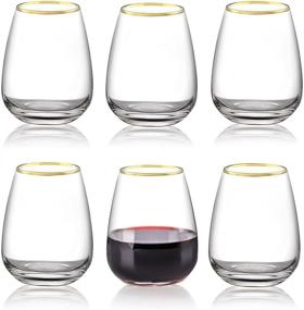 img 4 attached to 🍷 CREATIVELAND Stemless Wine Glasses - Gold Rim, Clear, 13.5OZ, Lightweight & Durable Red Wine Glass, Heavy Base, Cocktail Drinkware Sets, Perfect Christmas Gift, 400ML (SET OF 6)