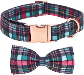 img 4 attached to 🎅 Christmas Dog Collar with Bow Tie - Cute Flower Grid Pattern Print - Personalized and Adjustable - For Small, Medium, and Large Dogs - ThanksPaw