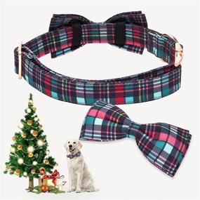 img 3 attached to 🎅 Christmas Dog Collar with Bow Tie - Cute Flower Grid Pattern Print - Personalized and Adjustable - For Small, Medium, and Large Dogs - ThanksPaw