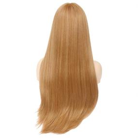 img 1 attached to SOKU Strawberry Blonde Wig with Bangs: 28&#34; Long Natural Straight Honey Blonde Fringe Wig for Women - Ideal for Cosplay & Costume