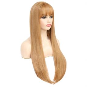 img 3 attached to SOKU Strawberry Blonde Wig with Bangs: 28&#34; Long Natural Straight Honey Blonde Fringe Wig for Women - Ideal for Cosplay & Costume