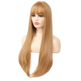 img 2 attached to SOKU Strawberry Blonde Wig with Bangs: 28&#34; Long Natural Straight Honey Blonde Fringe Wig for Women - Ideal for Cosplay & Costume