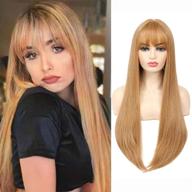 soku strawberry blonde wig with bangs: 28&#34; long natural straight honey blonde fringe wig for women - ideal for cosplay & costume logo