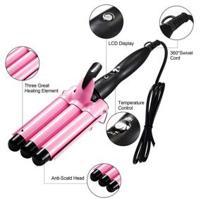 img 3 attached to 3 Barrel Curling Iron Wand Set – Hair Waver Iron, Hair Crimper with Clips and Glove - Pink