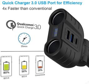 img 2 attached to Cigarette Lighter Splitter QC3.0 Adapter: 2-Socket Car Charger with LED Display, Dual USB & PD Port for Smart Phones, Tablets, GPS Dash Cam - 10A Fuse