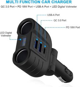 img 3 attached to Cigarette Lighter Splitter QC3.0 Adapter: 2-Socket Car Charger with LED Display, Dual USB & PD Port for Smart Phones, Tablets, GPS Dash Cam - 10A Fuse