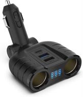 cigarette lighter splitter qc3.0 adapter: 2-socket car charger with led display, dual usb & pd port for smart phones, tablets, gps dash cam - 10a fuse logo