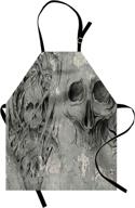 🧛 lunarable gothic skull tattoo apron, spooky skeleton demon with tribal elements design, adjustable unisex kitchen bib for cooking gardening, adult size, grey логотип