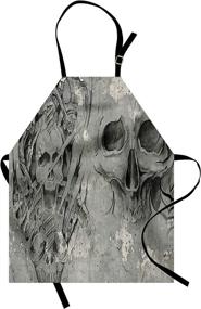 img 3 attached to 🧛 Lunarable Gothic Skull Tattoo Apron, Spooky Skeleton Demon with Tribal Elements Design, Adjustable Unisex Kitchen Bib for Cooking Gardening, Adult Size, Grey