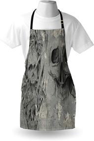 img 1 attached to 🧛 Lunarable Gothic Skull Tattoo Apron, Spooky Skeleton Demon with Tribal Elements Design, Adjustable Unisex Kitchen Bib for Cooking Gardening, Adult Size, Grey