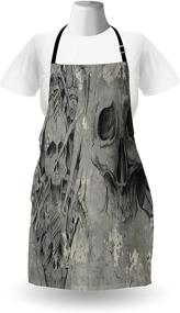 img 2 attached to 🧛 Lunarable Gothic Skull Tattoo Apron, Spooky Skeleton Demon with Tribal Elements Design, Adjustable Unisex Kitchen Bib for Cooking Gardening, Adult Size, Grey
