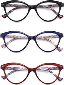 img 2 attached to Stylish and Functional: JM 3 Pack Cat Eye Reading Glasses for Women with Floral Pattern and Spring Hinges!