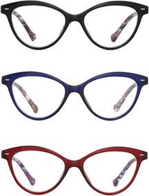 img 3 attached to Stylish and Functional: JM 3 Pack Cat Eye Reading Glasses for Women with Floral Pattern and Spring Hinges!