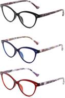 stylish and functional: jm 3 pack cat eye reading glasses for women with floral pattern and spring hinges! logo