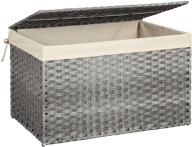 📦 songmics rattan-style storage box with lid and handles - grey, 29.9 x 17.1 x 18.1 inches logo