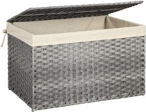 img 4 attached to 📦 SONGMICS Rattan-Style Storage Box with Lid and Handles - Grey, 29.9 x 17.1 x 18.1 Inches