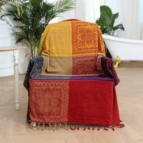 img 1 attached to 🛋️ Плед Amorus Bohemian Chenille с жаккардовыми кистями - мягкое покрывало для кровати, дивана и декоративного дивана - красочный племенной узор (M)