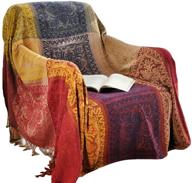 🛋️ amorus bohemian chenille jacquard tassel throw blanket - soft chair cover for bed, couch and decorative sofa - colorful tribal pattern (m) logo
