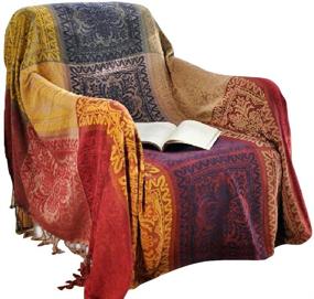 img 4 attached to 🛋️ Amorus Bohemian Chenille Jacquard Tassel Throw Blanket - Soft Chair Cover for Bed, Couch and Decorative Sofa - Colorful Tribal Pattern (M)