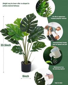 img 2 attached to 🌴 Decorative Artificial Tropical Palm Tree - Monstera Deliciosa Swiss Cheese Plant - 2.8 Ft Faux Tree for Home, Garden, Office - Indoor/Outdoor - G058