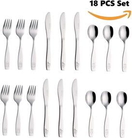 img 3 attached to 🐶 Exzact Stainless Steel 18 Piece Children's Flatware Set - Safe Toddler Utensils for Mealtime (Engraved Dog Cat Bunny)