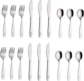 img 4 attached to 🐶 Exzact Stainless Steel 18 Piece Children's Flatware Set - Safe Toddler Utensils for Mealtime (Engraved Dog Cat Bunny)