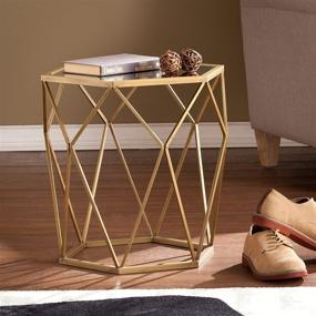 img 4 attached to SEI Furniture Joelle Geometric Accent Table in Soft Gold with Antique Mirror