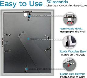 img 2 attached to 🖼️ Modern Design Gray Wood Picture Frame with Stand – Fits 6x8 Photo with Mat or 8.5 x 11 Document, Artwork, Prints – Glass Panel, Suitable for Certificate or Diploma
