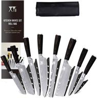 🔪 xyj 8 piece stainless steel kitchen knife set with carry case bag & sheath - well balanced, ergonomic handle for chefs logo