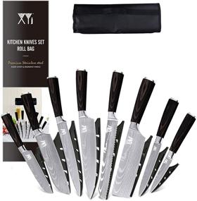 img 4 attached to 🔪 XYJ 8 Piece Stainless Steel Kitchen Knife Set with Carry Case Bag & Sheath - Well Balanced, Ergonomic Handle for Chefs