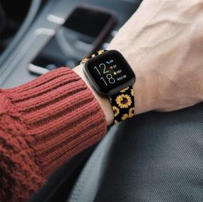 img 1 attached to BATINY Браслет совместим с Fitbit Versa / Versa 2 / Lite / SE для женщин и мужчин, силиконовый браслет с цветочным принтом, не выцветающая замена ремешка (DarkFlower&Amp)