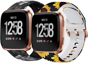 img 4 attached to BATINY Браслет совместим с Fitbit Versa / Versa 2 / Lite / SE для женщин и мужчин, силиконовый браслет с цветочным принтом, не выцветающая замена ремешка (DarkFlower&Amp)