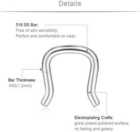 img 3 attached to 📿 SCERRING 316L Surgical Steel U-Shaped Nose Ring Septum Piercing Hanger Retainer - Various Gauges: 16g, 14g, 12g - Available in a Set of 10-12PCS