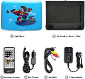 img 2 attached to UEME Портативный DVD-плеер CD PD-0093 (синий) с 9-дюймовым ЖК-экраном, креплением на подголовник, пультом ДУ, сетевым и автомобильным зарядным устройством - идеальный DVD-плеер для детей.