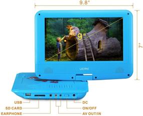 img 3 attached to UEME Портативный DVD-плеер CD PD-0093 (синий) с 9-дюймовым ЖК-экраном, креплением на подголовник, пультом ДУ, сетевым и автомобильным зарядным устройством - идеальный DVD-плеер для детей.