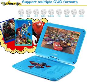 img 1 attached to UEME Портативный DVD-плеер CD PD-0093 (синий) с 9-дюймовым ЖК-экраном, креплением на подголовник, пультом ДУ, сетевым и автомобильным зарядным устройством - идеальный DVD-плеер для детей.