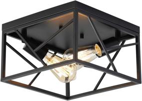 img 4 attached to Modern Black Industrial Flush Mount Light Fixture - Metal Square Semi Flush 🔲 Mount Ceiling Light for Hallway, Bedroom, Kitchen, Entryway, Farmhouse, Dining Room - Two-Light Design