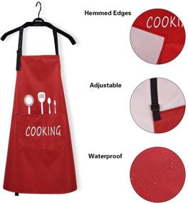 img 1 attached to 🍽️ Waterproof Red and Black Kitchen Aprons, 2 Pack Couple Cooking Aprons with Pockets for Women and Men - Ideal for BBQ