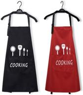 🍽️ waterproof red and black kitchen aprons, 2 pack couple cooking aprons with pockets for women and men - ideal for bbq logo