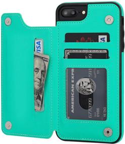 img 4 attached to OT ONETOP Green Wallet Case for iPhone 7 Plus & 8 Plus - Premium PU Leather Kickstand, Card Slots, Magnetic Clasp, Shockproof Cover