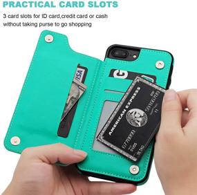 img 2 attached to OT ONETOP Green Wallet Case for iPhone 7 Plus & 8 Plus - Premium PU Leather Kickstand, Card Slots, Magnetic Clasp, Shockproof Cover