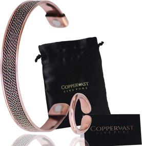 img 4 attached to 🔗 COPPERVAST Copper Bracelet and Ring for Arthritis and Joint Pain – Magnetic Therapy for Effective and Natural Relief, Suitable for Men and Women (Chain Inlay)