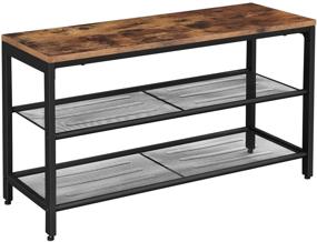 img 4 attached to VASAGLE Shoe Bench: Industrial Rustic Shoe Rack with 2 Mesh Shelves for Entryway Hall - Metal Shoe Storage Organizer in Rustic Brown and Black ULBS74X