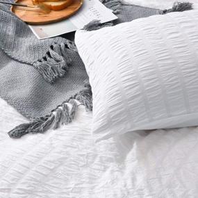img 1 attached to 🛏️ M&Meagle White Duvet Cover Set: Zipper Closure, Luxury Hotel Quality Bedding with Washed Microfiber Seersucker Fabric - Queen Size (1 Duvet Cover, 2 Pillowcases)