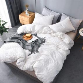 img 2 attached to 🛏️ M&Meagle White Duvet Cover Set: Zipper Closure, Luxury Hotel Quality Bedding with Washed Microfiber Seersucker Fabric - Queen Size (1 Duvet Cover, 2 Pillowcases)