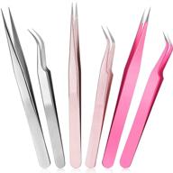 colorful eyelash extension tweezers kit - 6 pieces | straight & curved stainless steel nippers for false lash application | volume lash tools logo