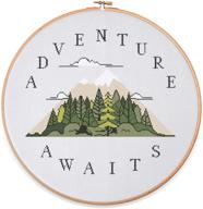 🌍 explore the unknown with adventure awaits cross stitch kit - 14 count white aida, 12.6" x 12.3" hand embroidery set - diy handmade decor logo