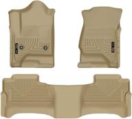 🏢 husky liners 98233 weatherbeater tan front &amp; 2nd seat floor mats for 2014-18 chevrolet silverado/gmc sierra 1500 crew cab, 2015-19 chevrolet silverado/gmc sierra 2500/3500 crew cab with footwell coverage logo