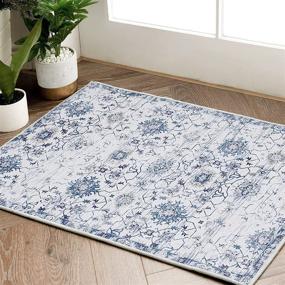 img 4 attached to 🌸 JINCHAN Vintage Area Rug 2x3 Persian Rug Navy Blue Floral Print Doormat Boho Farmhouse Entryway Mat Indoor Floor Cover Non Slip Soft Bath Mat for Kitchen, Bedroom, Living Room, Dining Room