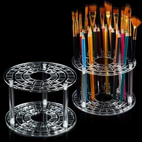 img 4 attached to 🖌️ Organize Your Art Supplies with 2 Sets of 49 Hole Pencil Brush Holders - Clear Acrylic Pen Stand for Desk Display and Storage